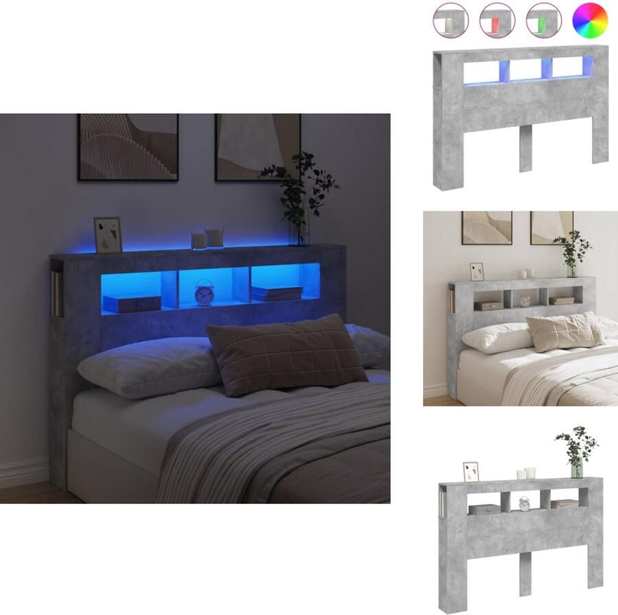 VidaXL Hoofdbord Met LED Hoofdborden Met LED Hoofdbord Bed Hoofdeinde met LED 160x18 5x103 5 cm bewerkt hout betongrijs