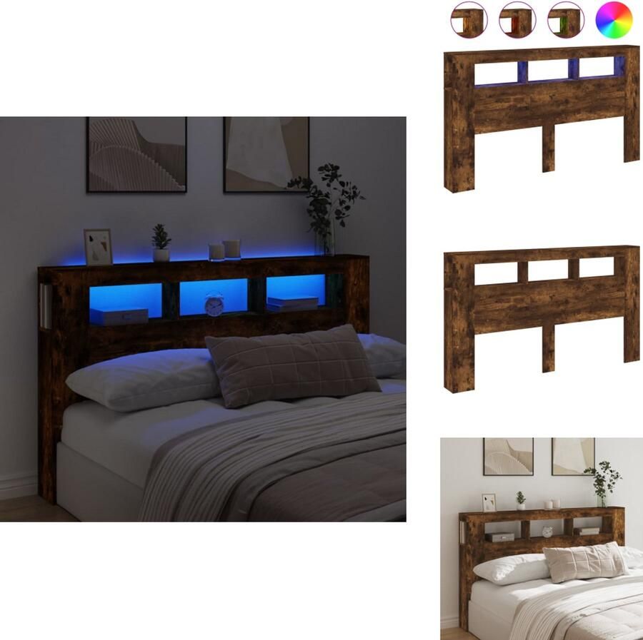 VidaXL Hoofdbord Met LED Hoofdborden Met LED Hoofdbord Bed Hoofdeinde met LED 180x18 5x103 5 cm bewerkt hout gerookt eiken