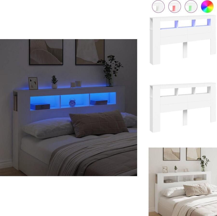 VidaXL Hoofdbord Met LED Hoofdborden Met LED Hoofdbord Bed Hoofdeinde met LED 180x18 5x103 5 cm bewerkt hout wit