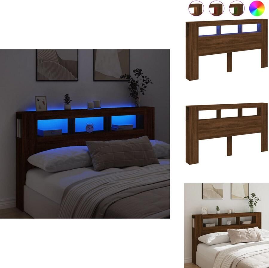 VidaXL Hoofdbord Met LED Hoofdborden Met LED Hoofdbord Bed Hoofdeinde met LED 180x18 5x103 5 cm bewerkt hout bruineiken