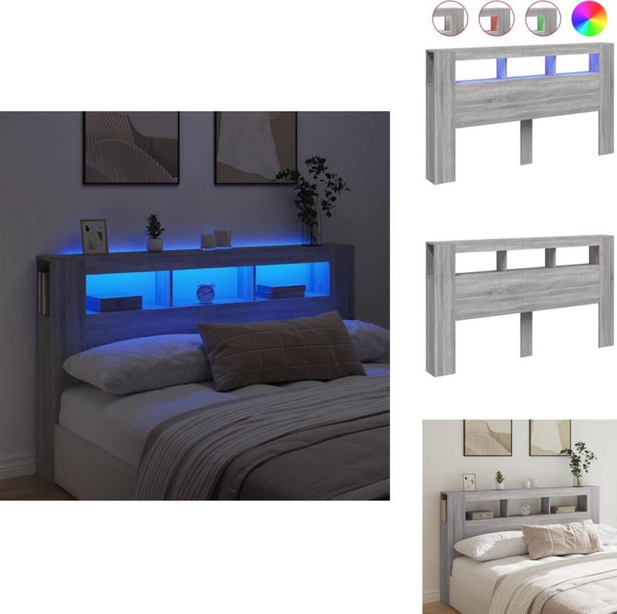 VidaXL Hoofdbord Met LED Hoofdborden Met LED Hoofdbord Bed Hoofdeinde met LED 180x18 5x103 5 cm bewerkt hout grijs sonoma
