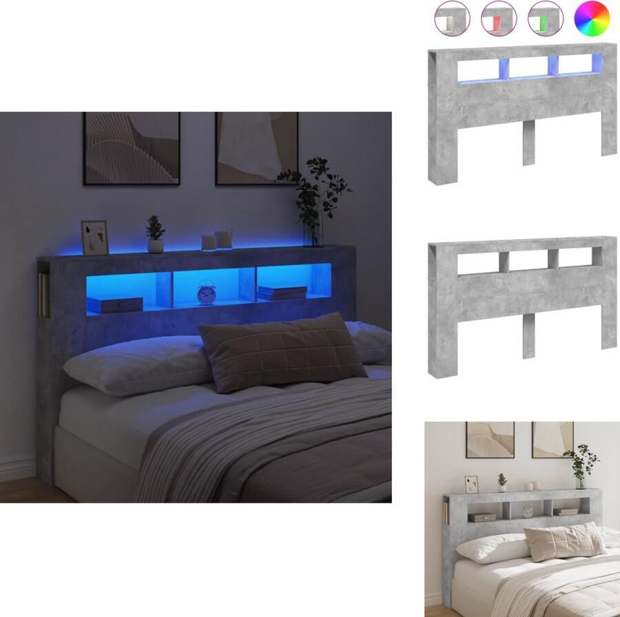 VidaXL Hoofdbord Met LED Hoofdborden Met LED Hoofdbord Bed Hoofdeinde met LED 180x18 5x103 5 cm bewerkt hout betongrijs
