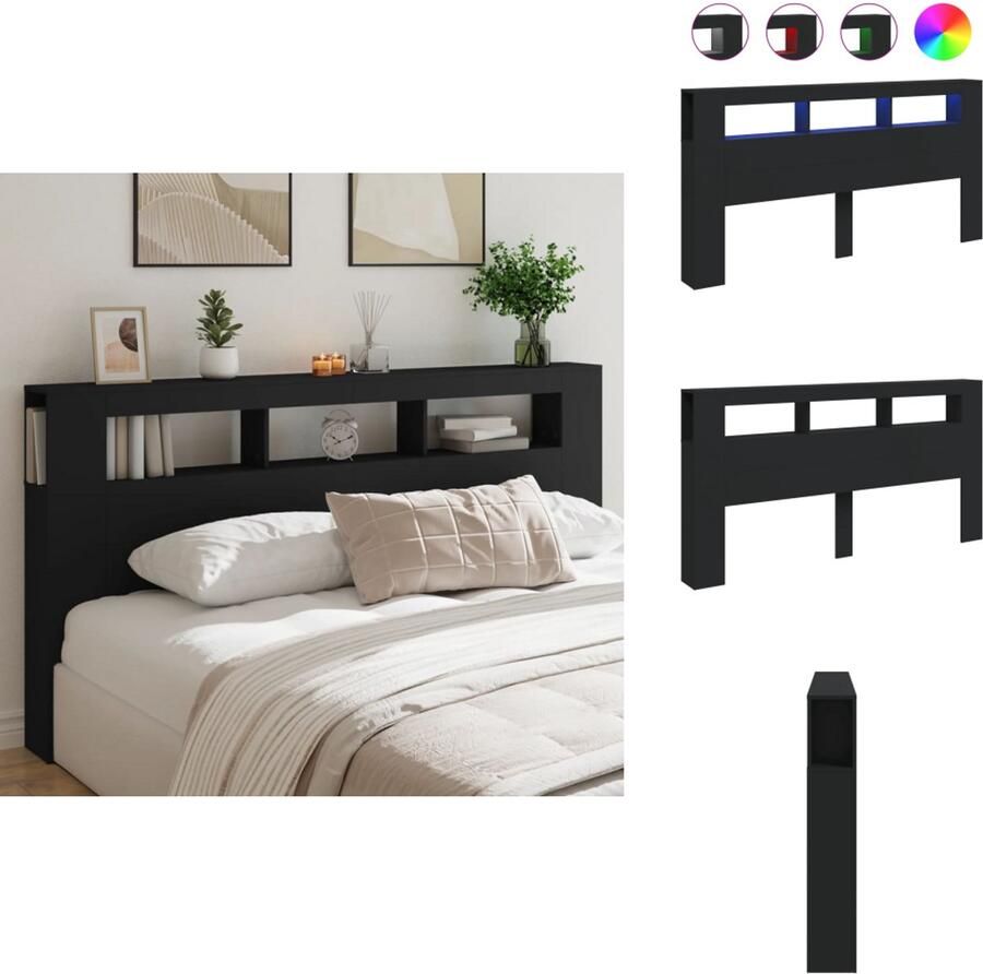 VidaXL Hoofdeinde met LED 200x18 5x103 5 cm bewerkt hout zwart Hoofdbord Met LED Hoofdborden Met LED Hoofdbord Bed