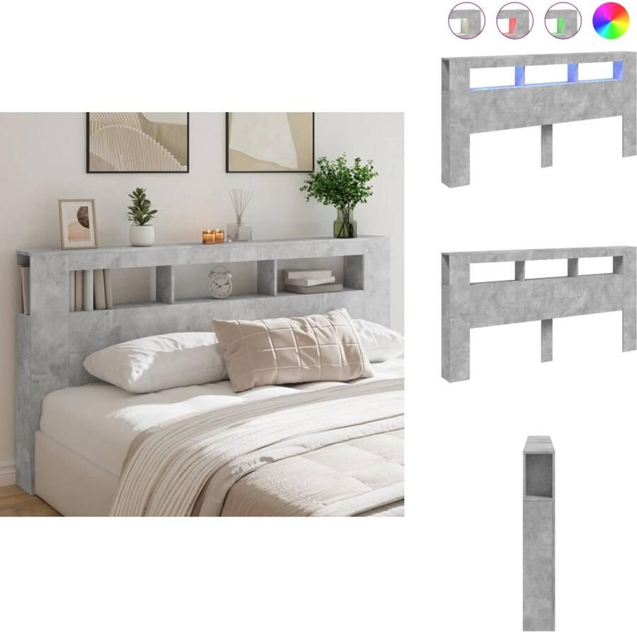 VidaXL Hoofdbord Met LED Hoofdborden Met LED Hoofdbord Bed Hoofdeinde met LED 200x18 5x103 5 cm bewerkt hout betongrijs