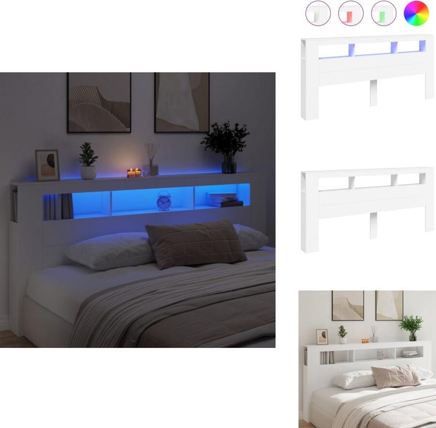 VidaXL Hoofdbord Met LED Hoofdborden Met LED Hoofdbord Bed Hoofdeinde met LED 220x18 5x103 5 cm bewerkt hout wit