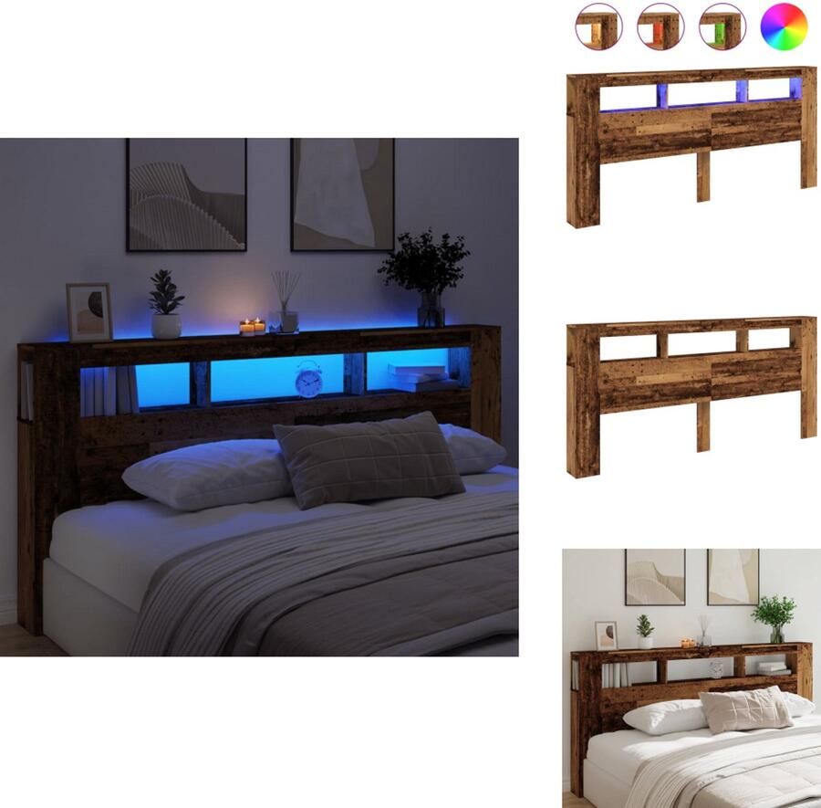 VidaXL Hoofdbord Met LED Hoofdborden Met LED Hoofdbord Bed Hoofdeinde met LED 220x18 5x103 5 cm bewerkt hout oud hout