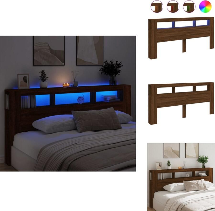VidaXL Hoofdbord Met LED Hoofdborden Met LED Hoofdbord Bed Hoofdeinde met LED 220x18 5x103 5 cm bewerkt hout bruineiken
