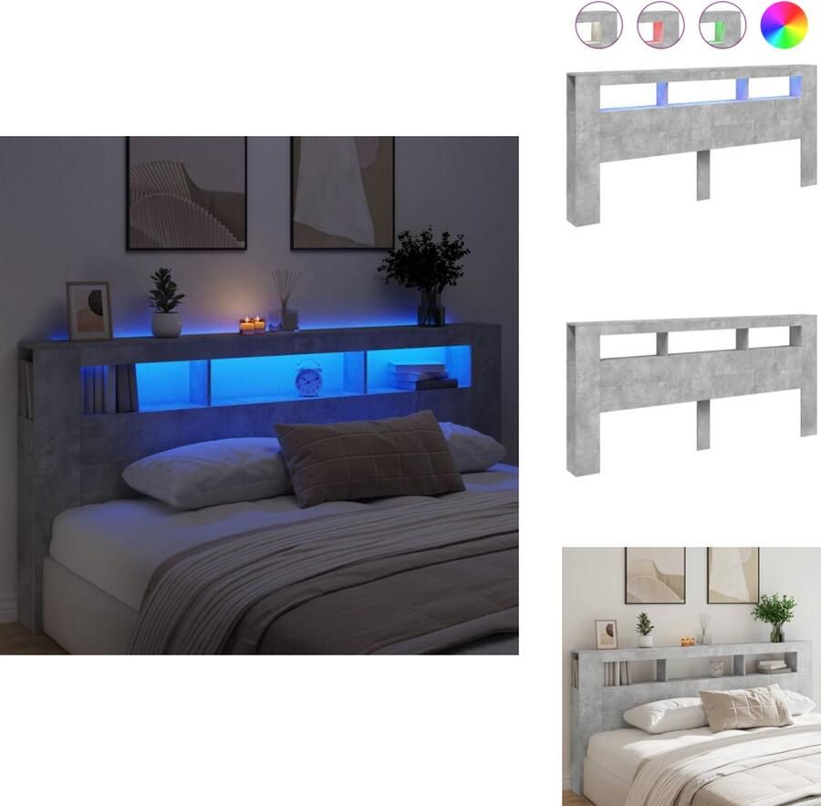 VidaXL Hoofdbord Met LED Hoofdborden Met LED Hoofdbord Bed Hoofdeinde met LED 220x18 5x103 5 cm bewerkt hout betongrijs