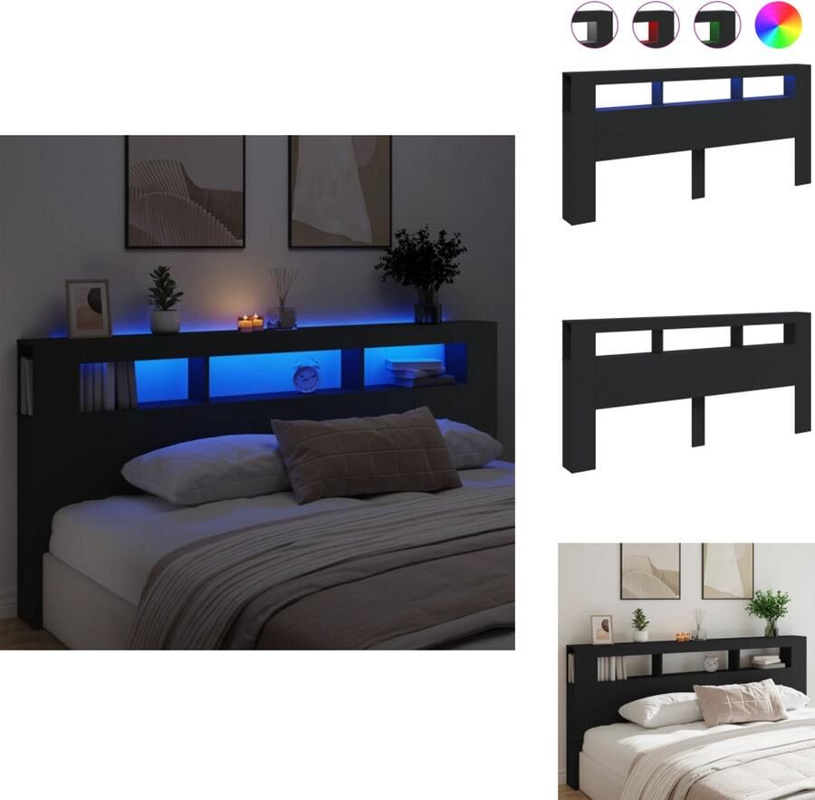 VidaXL Hoofdeinde met LED 220x18 5x103 5 cm bewerkt hout zwart Hoofdbord Met LED Hoofdborden Met LED Hoofdbord Bed