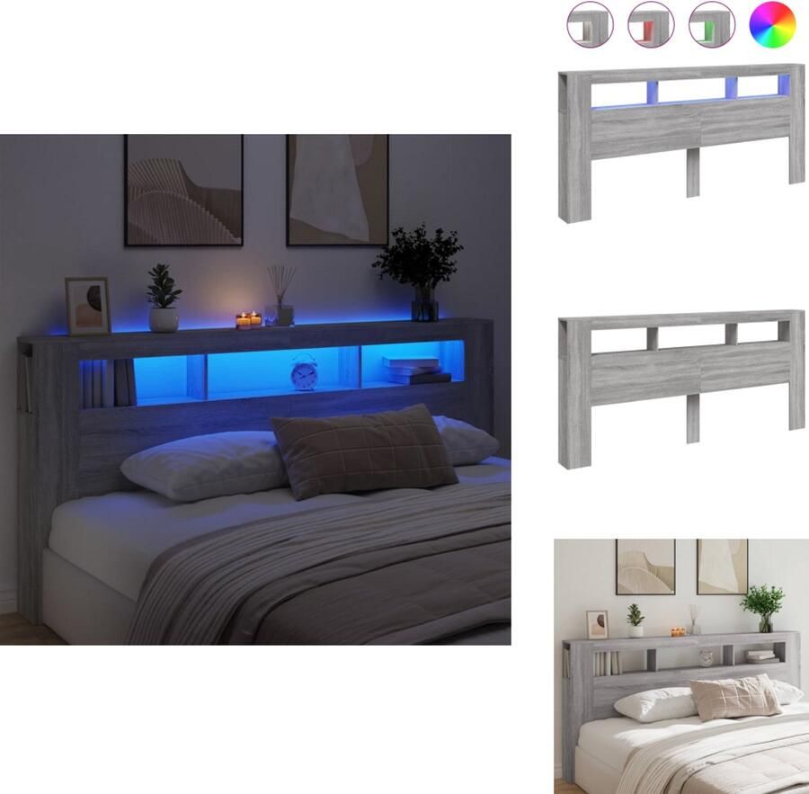 VidaXL Hoofdbord Met LED Hoofdborden Met LED Hoofdbord Bed Hoofdeinde met LED 220x18 5x103 5 cm bewerkt hout grijs sonoma