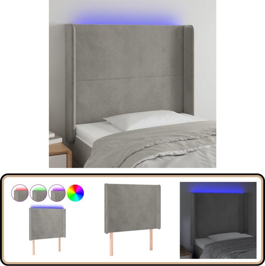 VidaXL Hoofdbord met LED Lichtgrijs 93x16x128 cm Hoofdboard Led Headboard Hoofdbord Grijs Hoofdbord Met Led Lampjes Velvet Hoofdbord Adjustable Headboard Leeshoek Tv Hoek