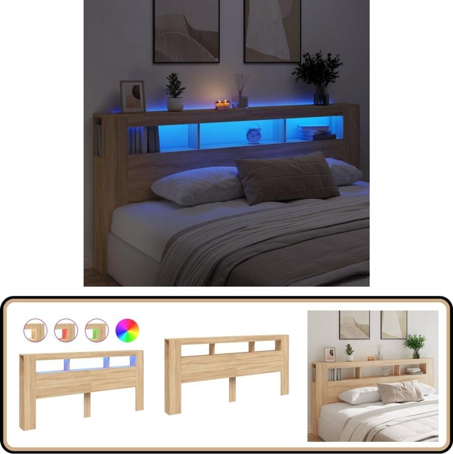 VidaXL Hoofdbord met LED Sonoma Eiken 220 cm LED Hoofdbord Hoofd Bord Led Bedroom Furniture Houten Hoofdbord Sonoma Eiken Rgb Verlichting Headboard