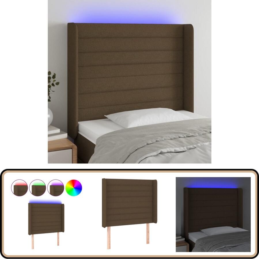 VidaXL Hoofdbord met LED Stof Donkerbruin Hoofdboard Led Hoofdbord Hoofdkussen Bedroom Decor Slaapkamersdecoratie Headboard Lighting Slaap Accessoires
