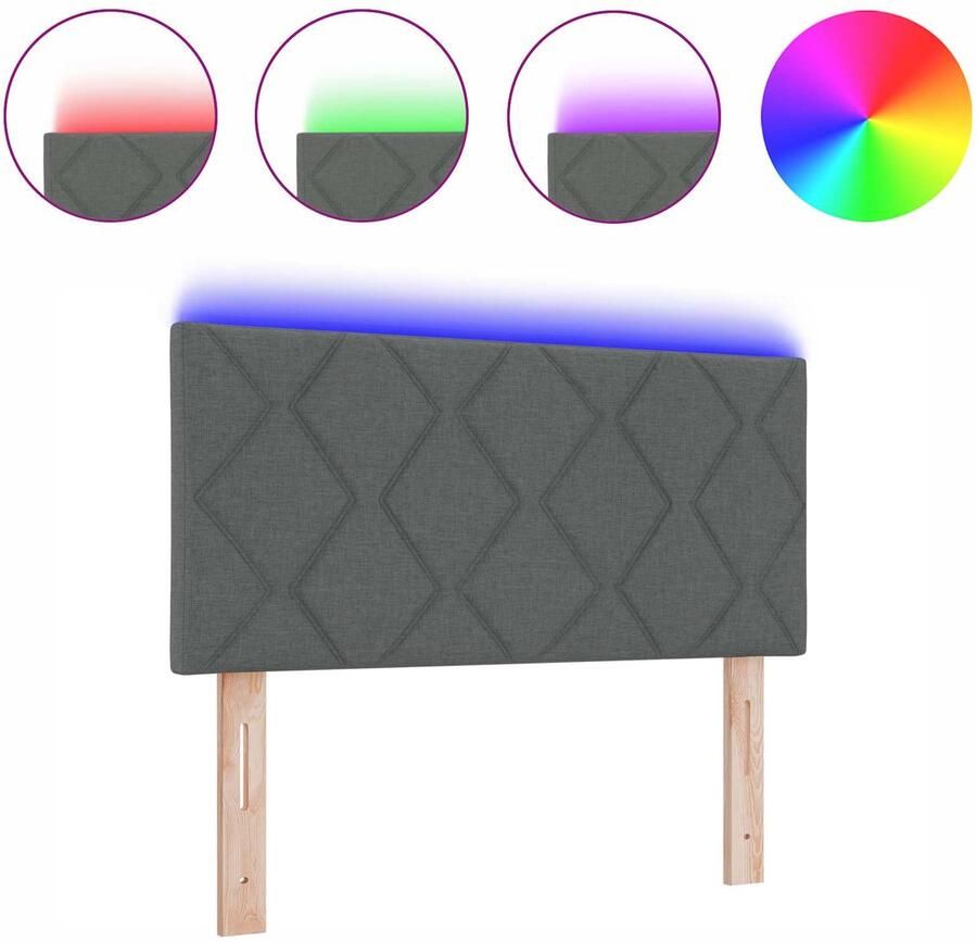 VidaXL Hoofdbord met LED -striplichten Verstelbaar Grijs 100 cm Stof - Foto 3