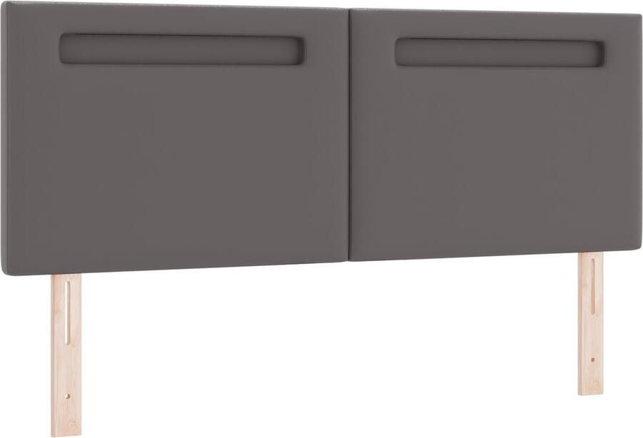 VidaXL Hoofdbord met LED -striplichten Wandgemonteerd Grijs 144 cm PVC