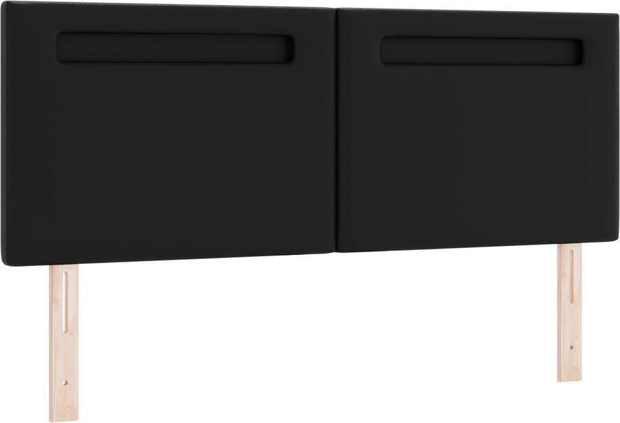 VidaXL Hoofdbord met LED -striplichten Wandgemonteerd Zwart 144 cm PVC