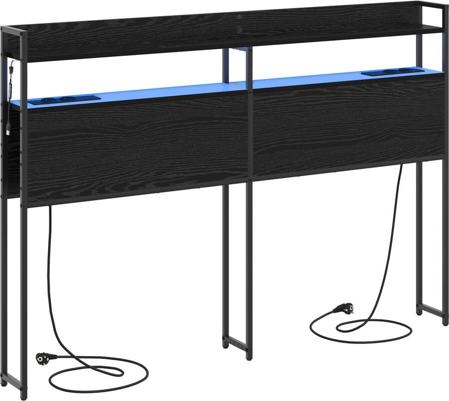 VidaXL Hoofdbord met LED -striplichten Zwart eiken 140 cm Bewerkt hout