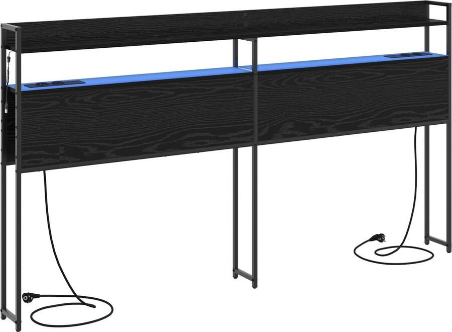 VidaXL Hoofdbord met LED -striplichten Zwart eiken 200 cm Bewerkt hout
