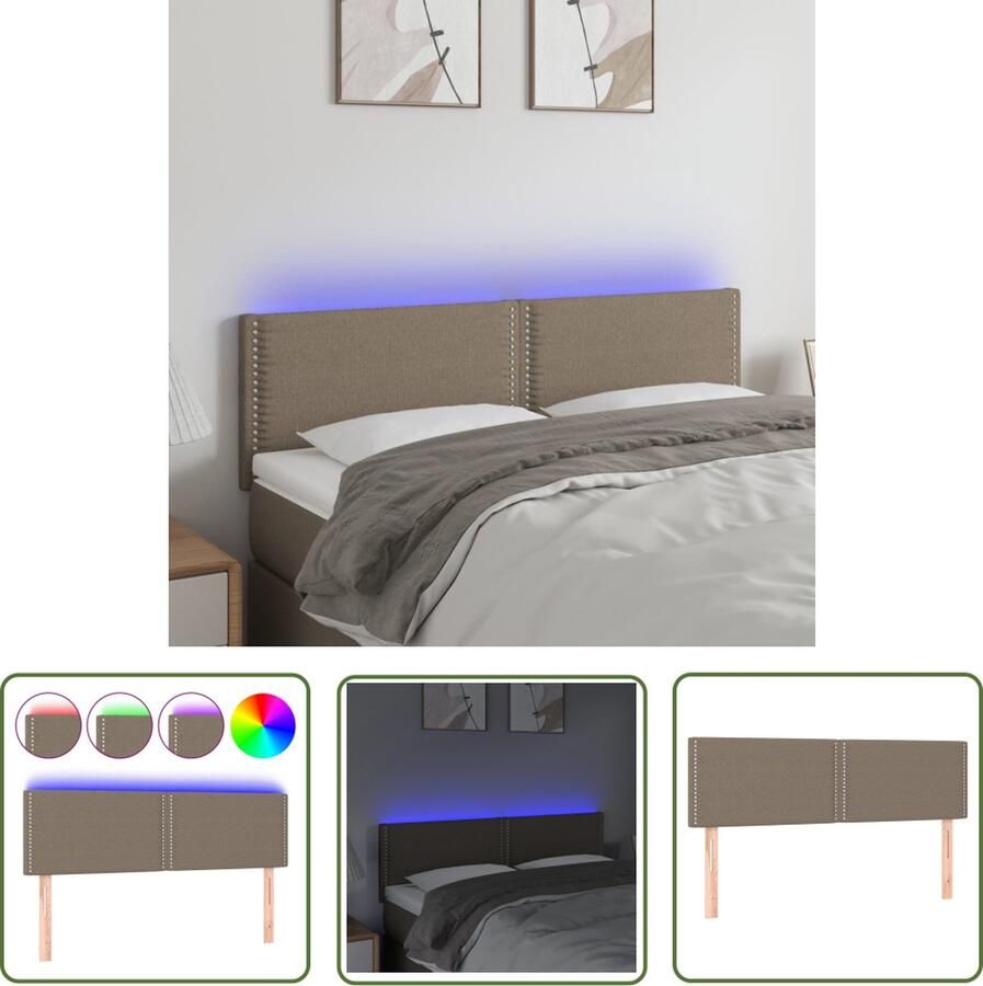 The Living Store Hoofdeinde LED-Strip Taupe 144 x 5 x 78 88 cm Verstelbare hoogte Hoofd Bord Led Hoofdbord Met Led Verlichting Beddecoratie Slaapkamerstijl Taupecleur
