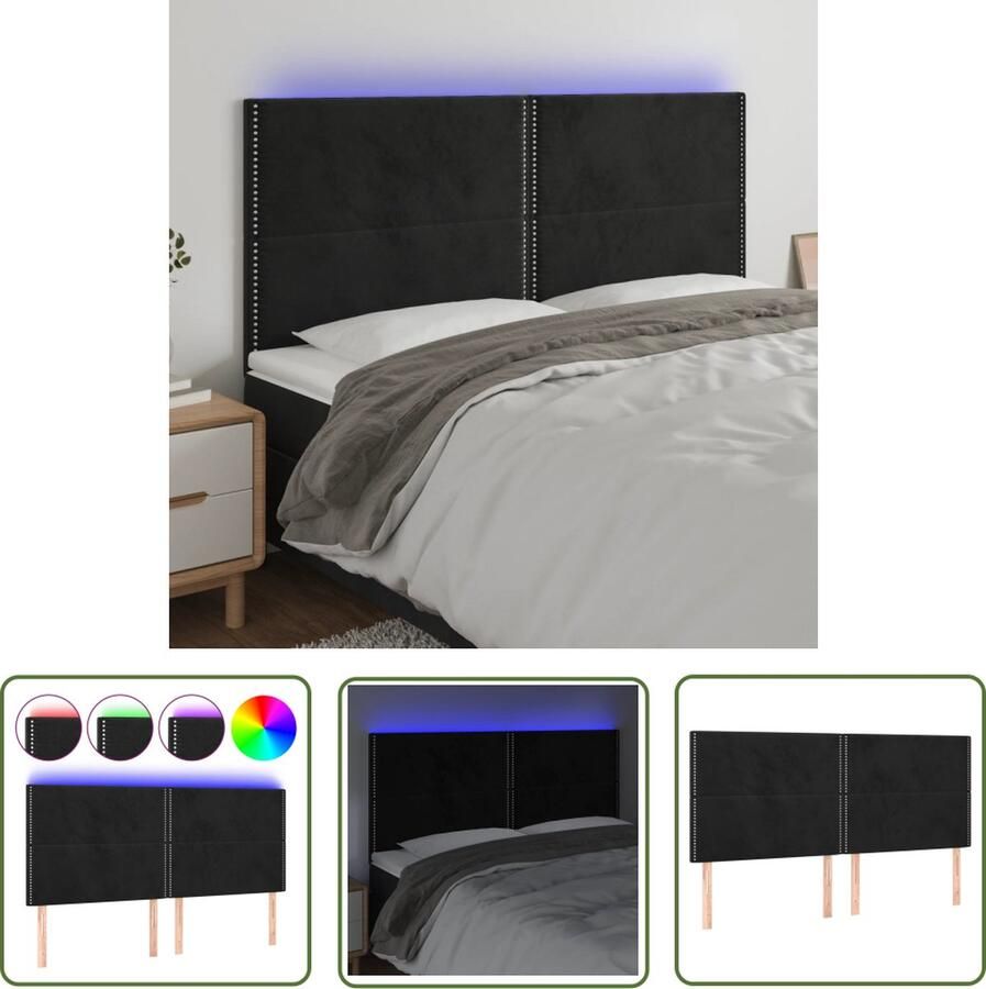 The Living Store Hoofdbord LED 180x5x118 128 cm fluweel zwart Hoofd Bord Led Hoofdbord Met Led Verlichting Fluweel Hoofdbord Zware Hoofdbord Zwart