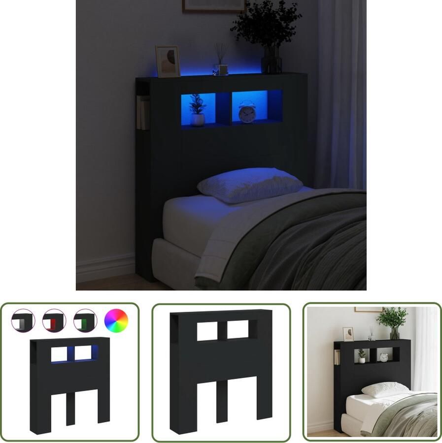 VidaXL Hoofdbord Met Led Verlichting LED Hoofdbord Hoofdeinde met LED 100x18 5x103 5 cm bewerkt hout zwart Houten Hoofdbord Zwart Hoofdbord Bedroom Furniture