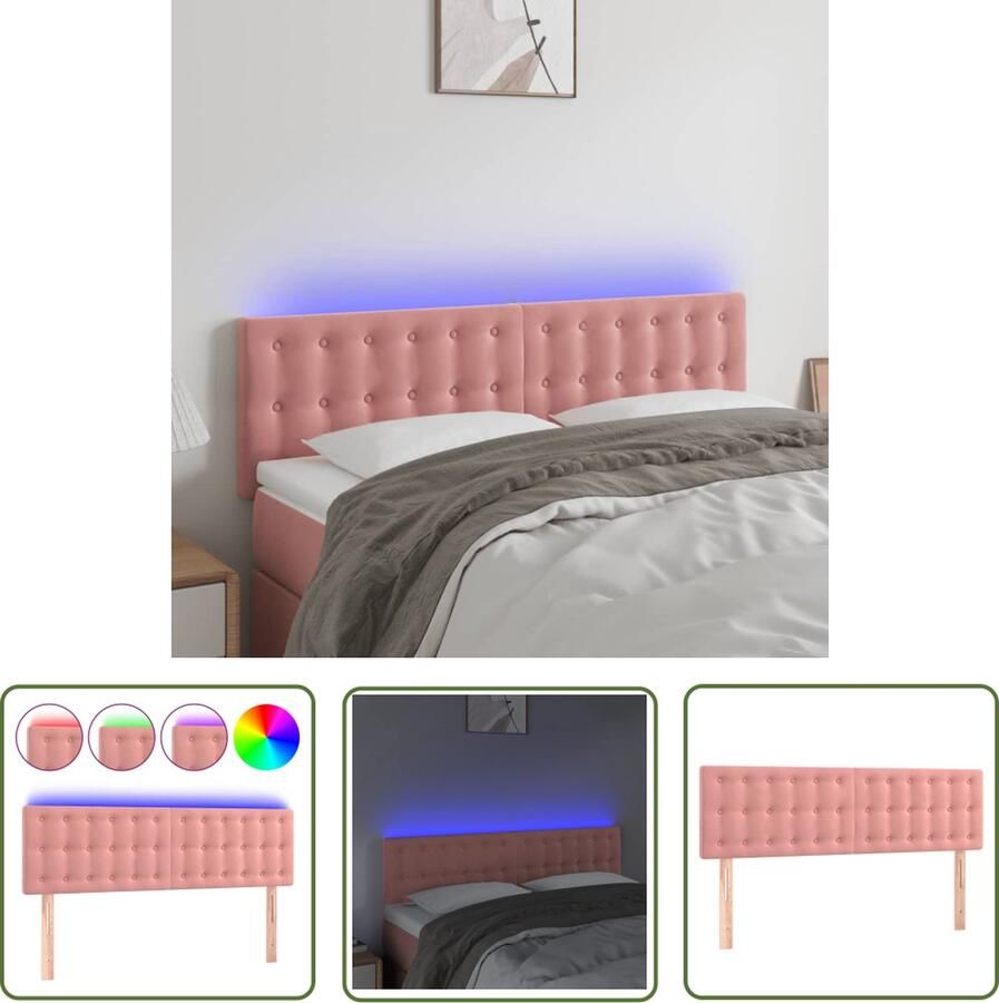 The Living Store Hoofdbord LED 144x5x78 88 cm fluweel roze LED Hoofdbord Met Led Verlichting Velvet Hoofdbord Roze Hoofdbord Voor Bed