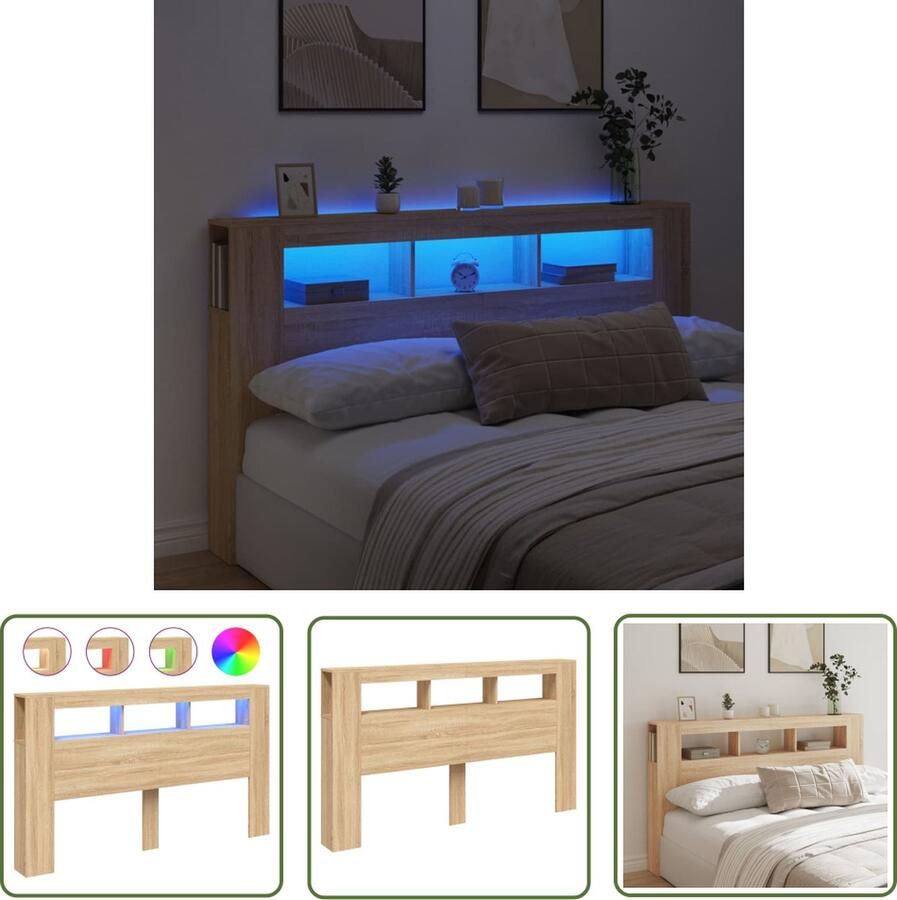 The Living Store LED hoofdbord met RGB-verlichting 180 x 18.5 x 103.5 cm Sonoma eiken LED Hoofdbord Met Led Verlichting Bedroom Furniture Slaapkamersdecoratie Houten Hoofdbord