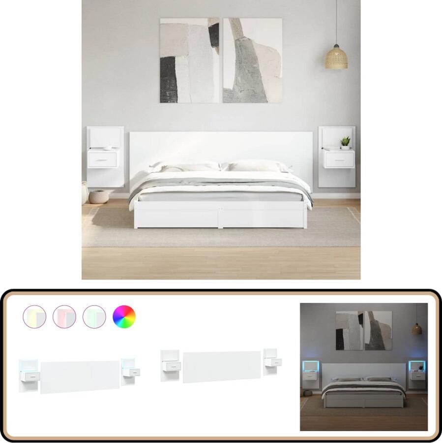 VidaXL Hoofdbord met Nachtkastjes 240 cm Wit Hoofdbord Beddecoratie Houten Hoofdbord Witte Hoofdbord Bedroom Furniture