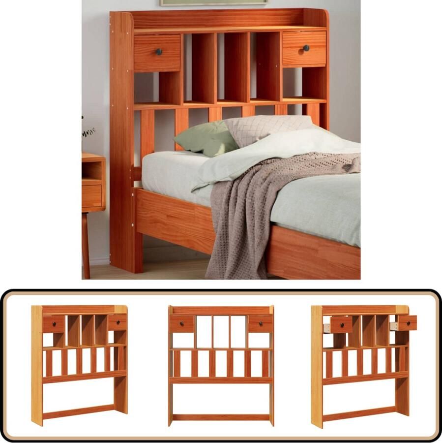 VidaXL Hoofdbord Met opbergruimte 100 cm Grenenhout Hoofdbord Beddecoratie Hoofdkussen Opbergruimte Houten Hoofdbord