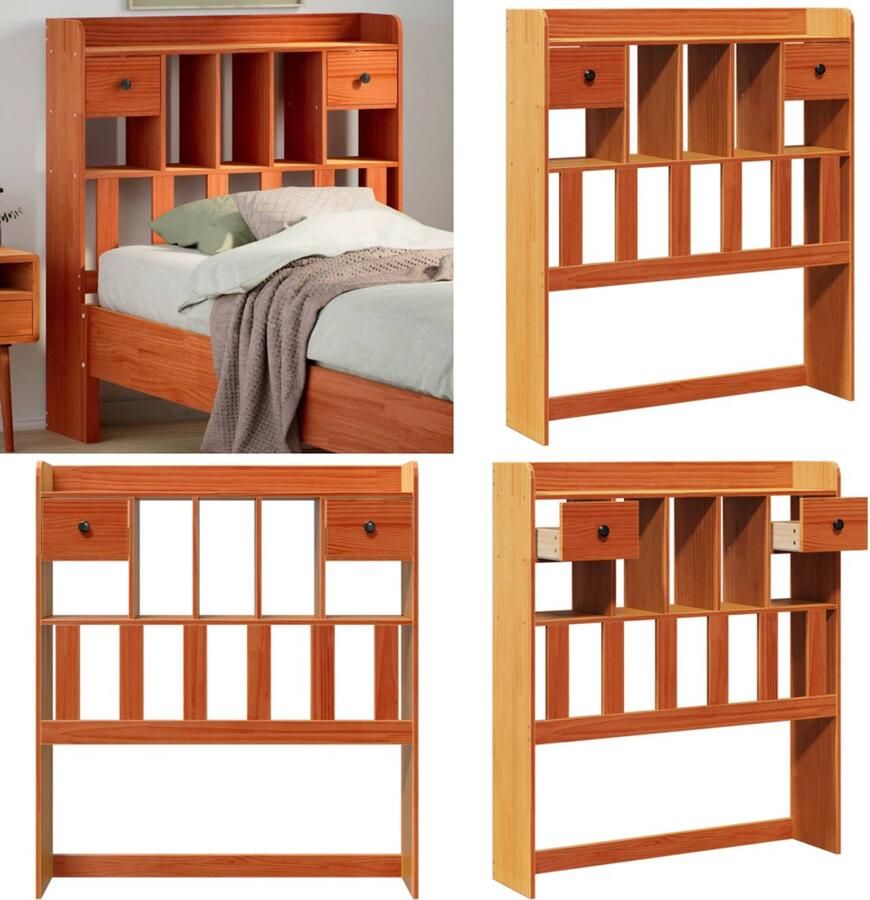 VidaXL Hoofdbord met opbergruimte 100 cm massief grenenhout wasbruin Hoofdbord Hoofdborden Bed Hoofdbord Bedhoofdbord - Foto 3