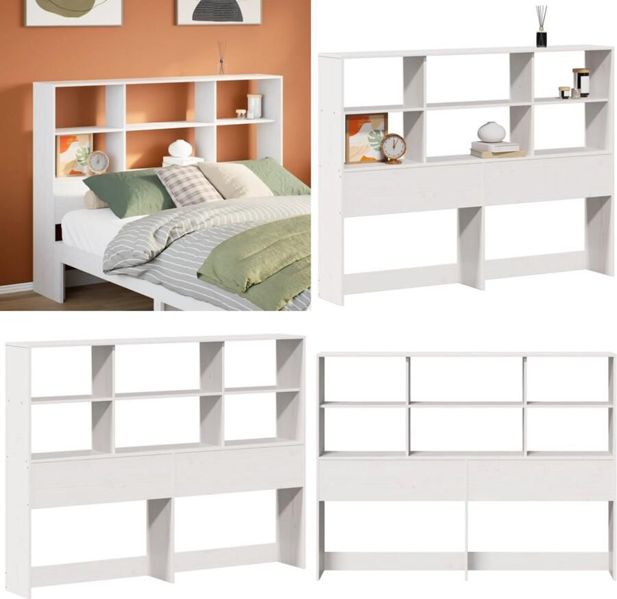 VidaXL Hoofdbord met opbergruimte 135 cm massief grenenhout wit Hoofdbord Hoofdborden Bed Hoofdbord Bedhoofdbord