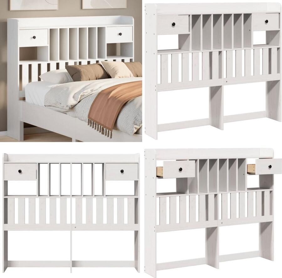 VidaXL Hoofdbord met opbergruimte 135 cm massief grenenhout wit Hoofdbord Hoofdborden Bed Hoofdbord Bedhoofdbord