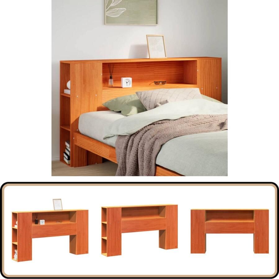 The Living Store Hoofdbord met opbergruimte 135 cm massief grenenhout wasbruin Hoofdbord Beddecoratie Houten Hoofdbord Opberghoofd Bord Slaapkamervloer