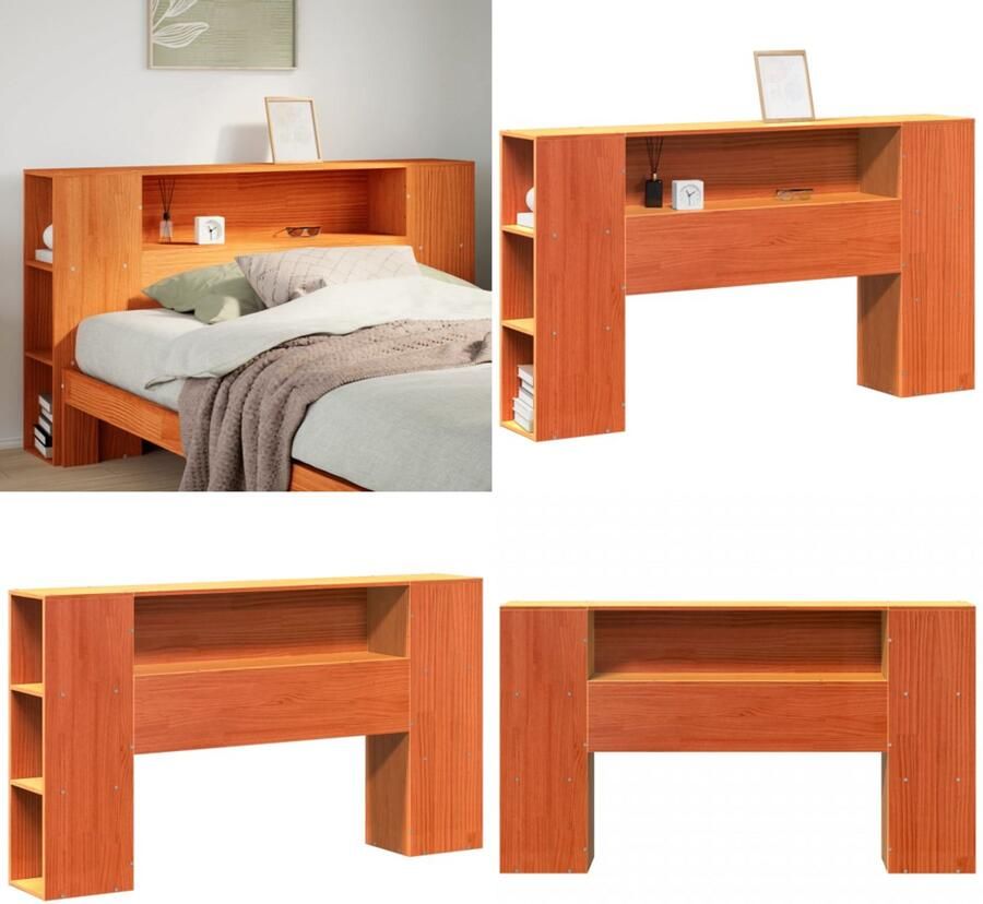 VidaXL Hoofdbord met opbergruimte 140 cm massief grenenhout wasbruin Hoofdbord Hoofdborden Bed Hoofdbord Bedhoofdbord
