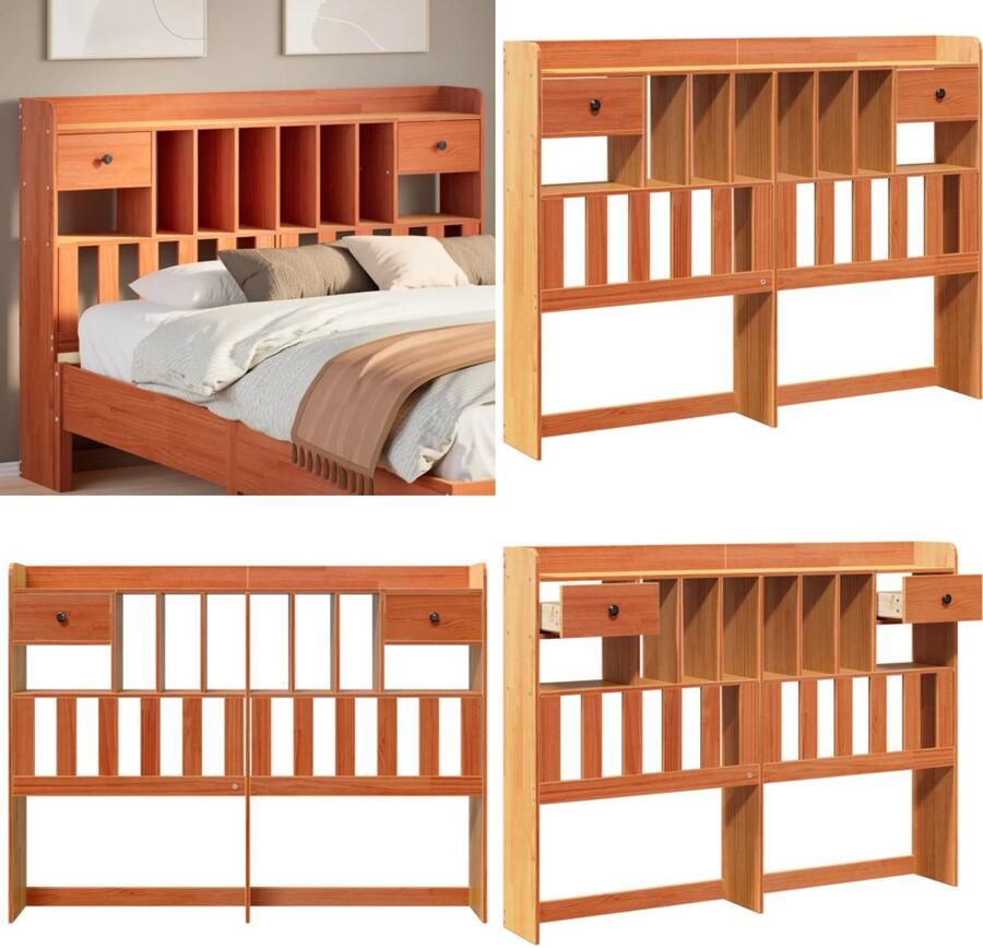 VidaXL Hoofdbord met opbergruimte 140 cm massief grenenhout wasbruin Hoofdbord Hoofdborden Bed Hoofdbord Bedhoofdbord