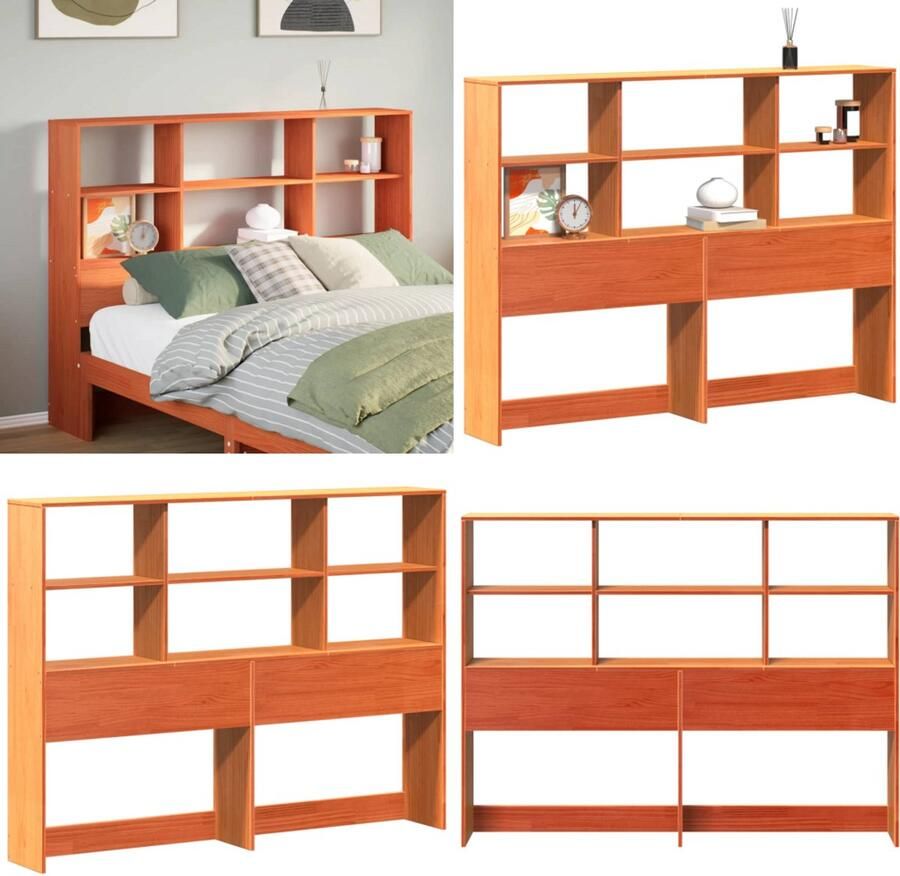VidaXL Hoofdbord met opbergruimte 140 cm massief grenenhout wasbruin Hoofdbord Hoofdborden Bed Hoofdbord Bedhoofdbord