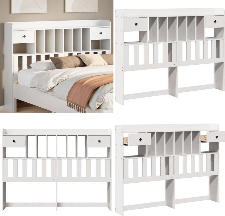 VidaXL Hoofdbord met opbergruimte 140 cm massief grenenhout wit Hoofdbord Hoofdborden Bed Hoofdbord Bedhoofdbord