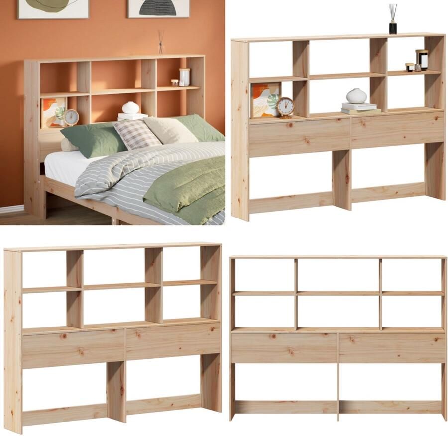 VidaXL Hoofdbord met opbergruimte 150 cm massief grenenhout Hoofdbord Hoofdborden Bed Hoofdbord Bedhoofdbord