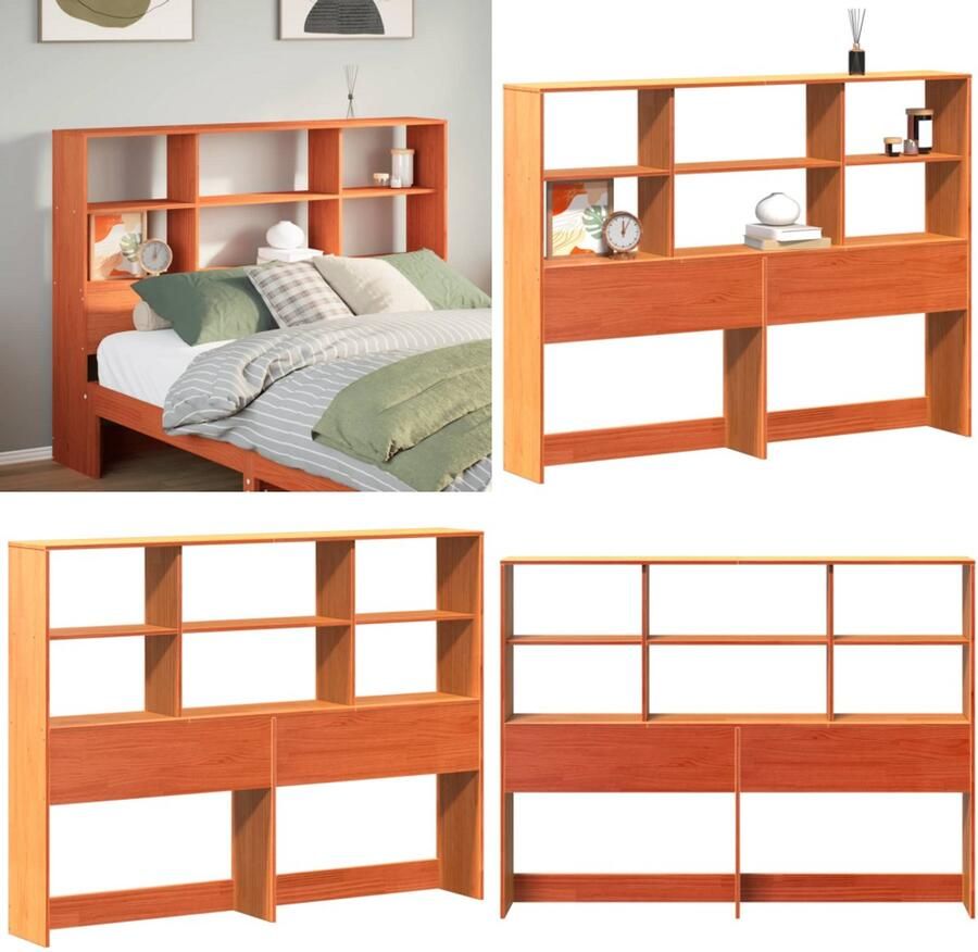 VidaXL Hoofdbord met opbergruimte 150 cm massief grenenhout wasbruin Hoofdbord Hoofdborden Bed Hoofdbord Bedhoofdbord