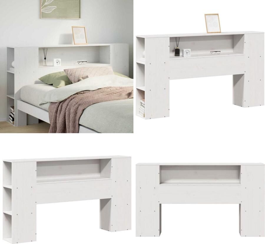 VidaXL Hoofdbord met opbergruimte 150 cm massief grenenhout wit Hoofdbord Hoofdborden Bed Hoofdbord Bedhoofdbord