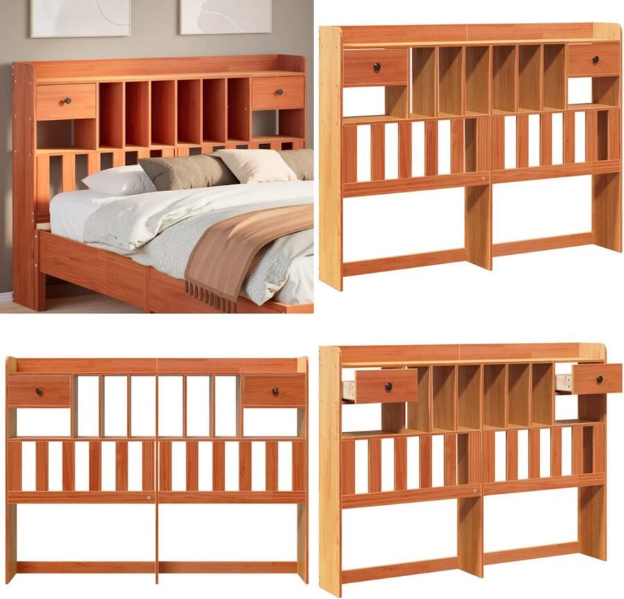 VidaXL Hoofdbord met opbergruimte 160 cm massief grenenhout wasbruin Hoofdbord Hoofdborden Bed Hoofdbord Bedhoofdbord