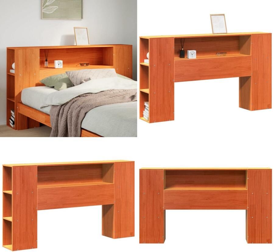 VidaXL Hoofdbord met opbergruimte 160 cm massief grenenhout wasbruin Hoofdbord Hoofdborden Bed Hoofdbord Bedhoofdbord