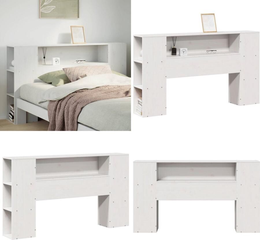 VidaXL Hoofdbord met opbergruimte 160 cm massief grenenhout wit Hoofdbord Hoofdborden Bed Hoofdbord Bedhoofdbord - Foto 2
