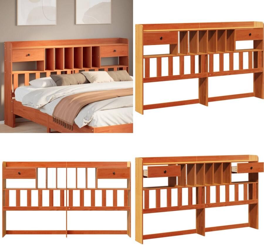 VidaXL Hoofdbord met opbergruimte 180 cm massief grenenhout wasbruin Hoofdbord Hoofdborden Bed Hoofdbord Bedhoofdbord - Foto 3