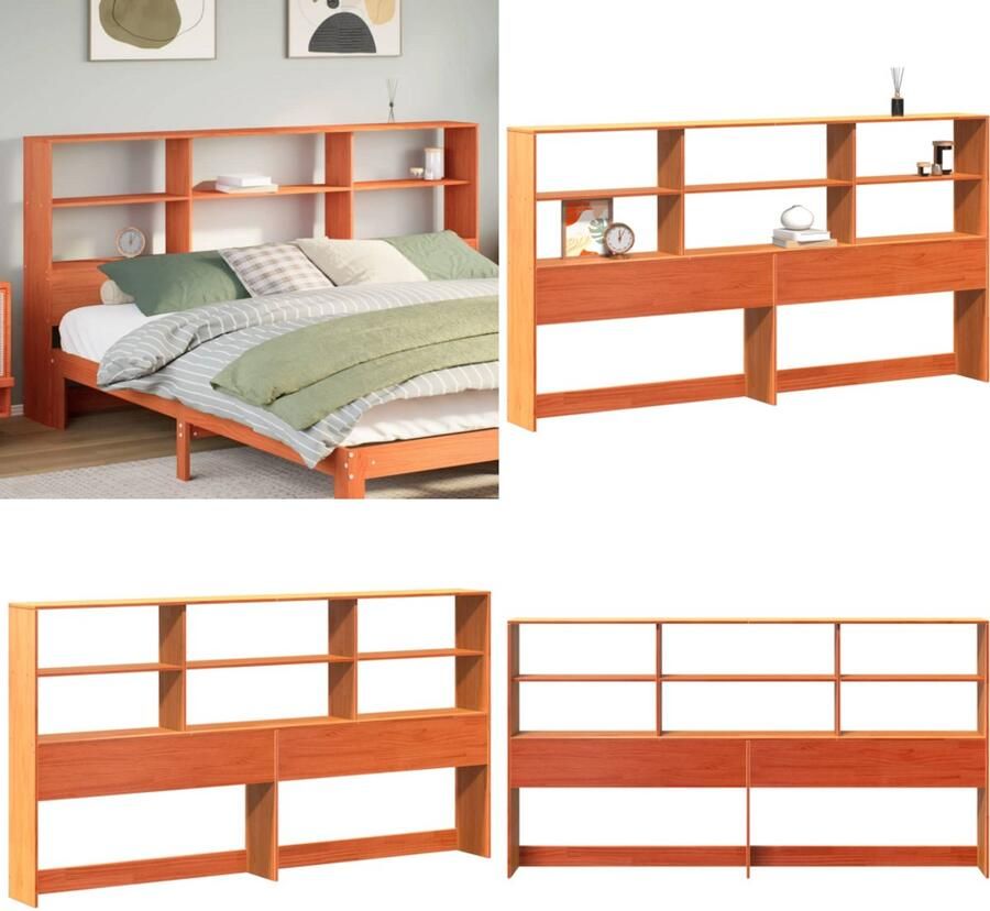 VidaXL Hoofdbord met opbergruimte 180 cm massief grenenhout wasbruin Hoofdbord Hoofdborden Bed Hoofdbord Bedhoofdbord
