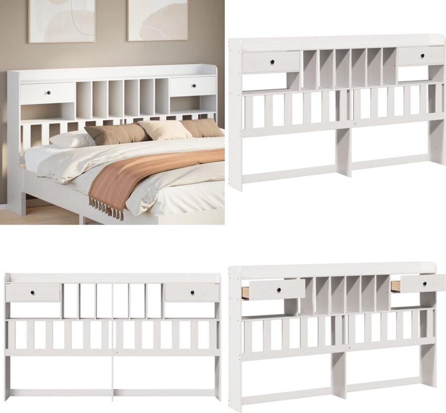 VidaXL Hoofdbord met opbergruimte 180 cm massief grenenhout wit Hoofdbord Hoofdborden Bed Hoofdbord Bedhoofdbord