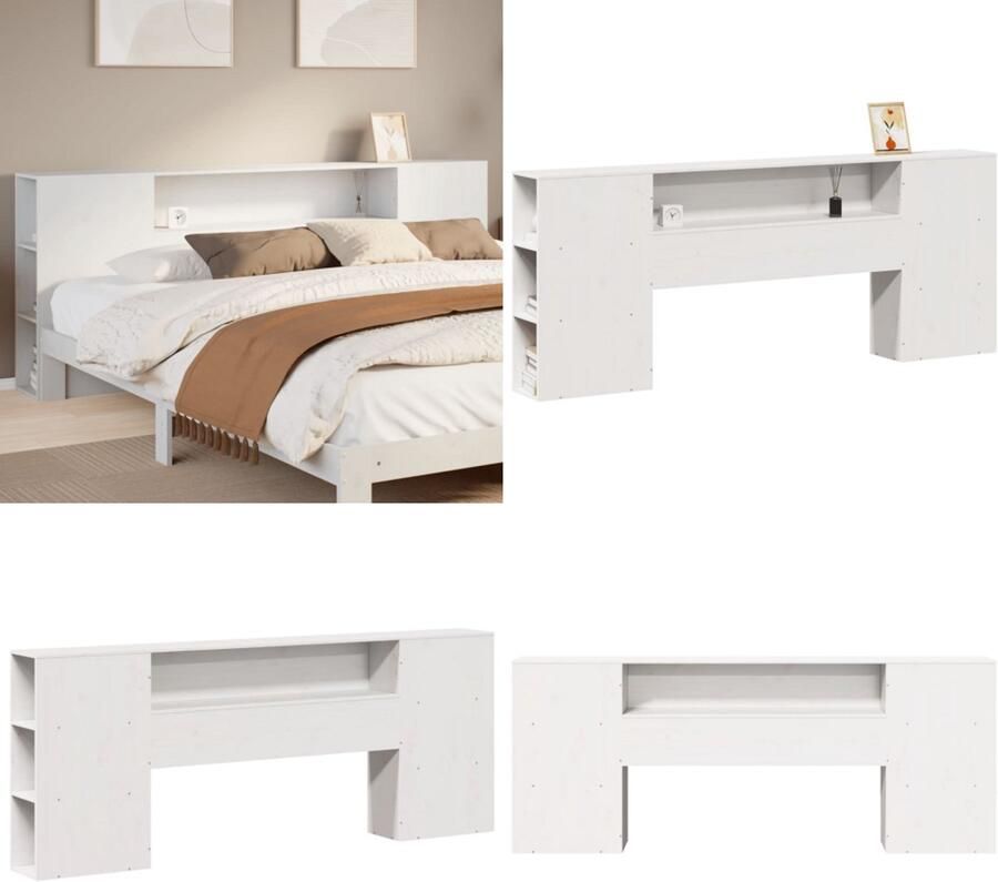 VidaXL Hoofdbord met opbergruimte 180 cm massief grenenhout wit Hoofdbord Hoofdborden Bed Hoofdbord Bedhoofdbord