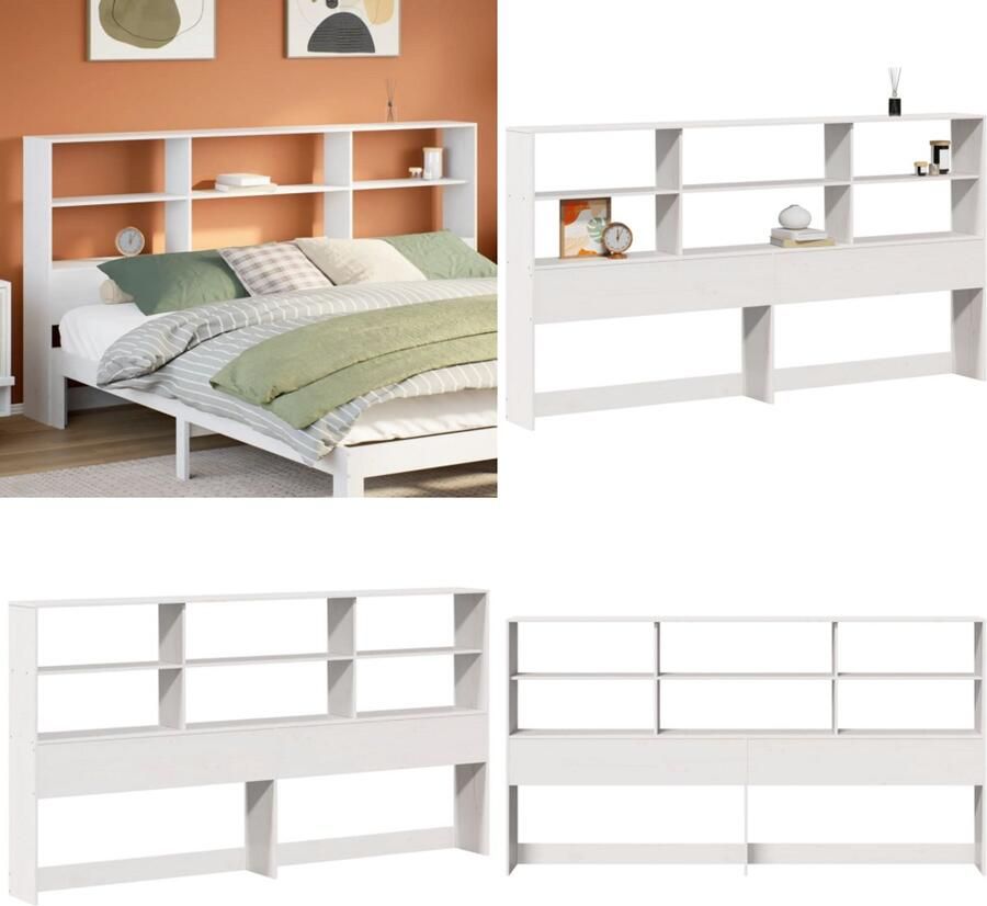 VidaXL Hoofdbord met opbergruimte 180 cm massief grenenhout wit Hoofdbord Hoofdborden Bed Hoofdbord Bedhoofdbord - Foto 3