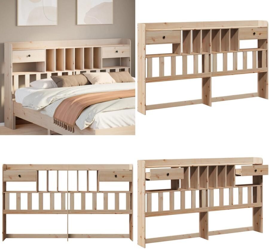 VidaXL Hoofdbord met opbergruimte 200 cm massief grenenhout Hoofdbord Hoofdborden Bed Hoofdbord Bedhoofdbord