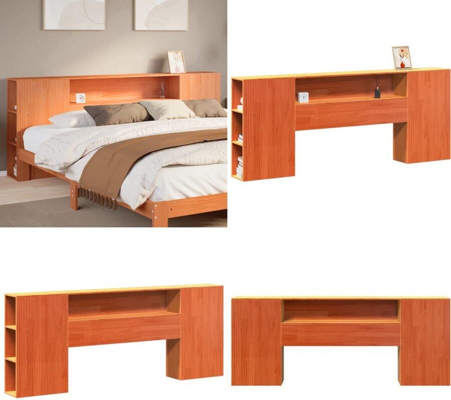 VidaXL Hoofdbord met opbergruimte 200 cm massief grenenhout wasbruin Hoofdbord Hoofdborden Bed Hoofdbord Bedhoofdbord